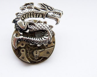 Steampunk Balinese dragon brooch