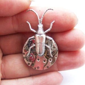 Steampunk silver beetle brooch image 4