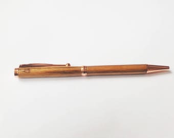 pen turned from zebrano wood