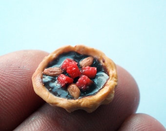 rasberry & almond topped chocolate tart - 12th scale miniature