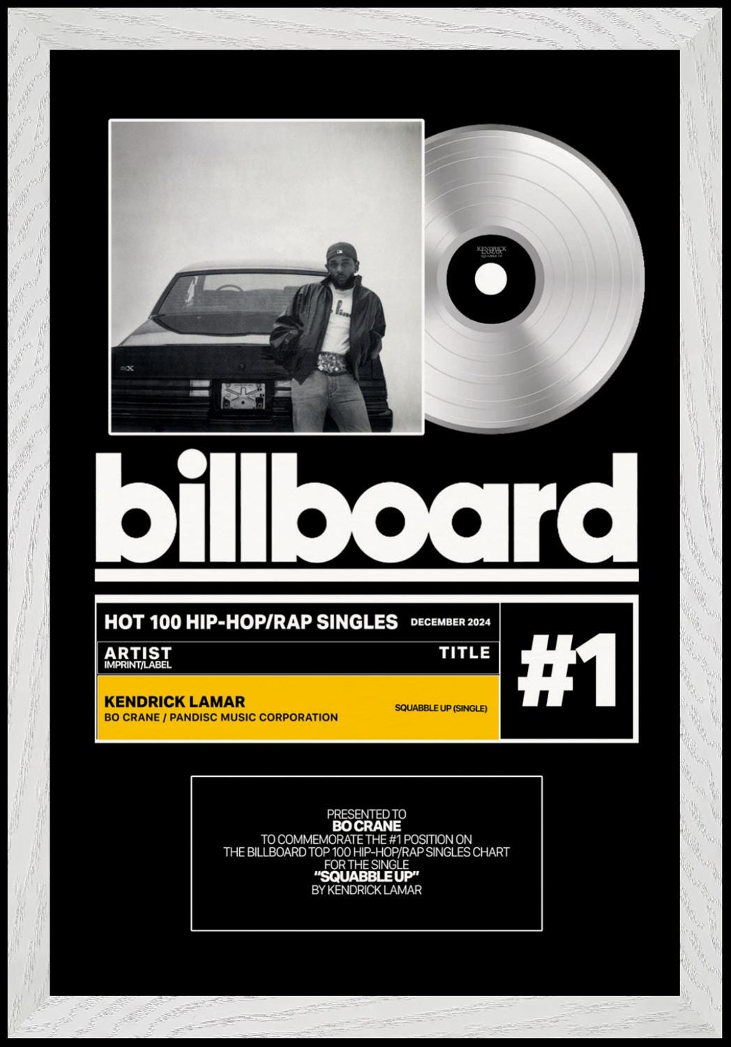 Personalized Billboard Plaque, Song Plaque, Custom Album Plaque, Music Frame Gift, Framed Music Poster, "PRINT" Vinyl Record Plaque