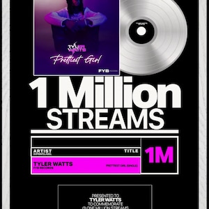 Personalized AWARD Plaque, Streaming Award, Custom Award Plaque, Music Frame Gift, Framed Music Poster &quot;PRINT&quot; Vinyl Record Plaque (12x18in)