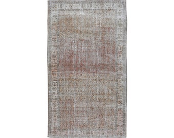 Tappeto turco 5,4x9,5 piedi, tappeto vintage in lana a quadri grigi e rossi