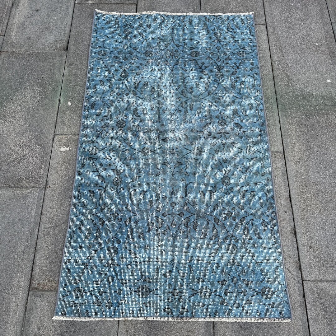 Vintage Small Rug 2.5x4.2 Ft (75x129 Cm), Turkish Blue Moroccan Wool ...