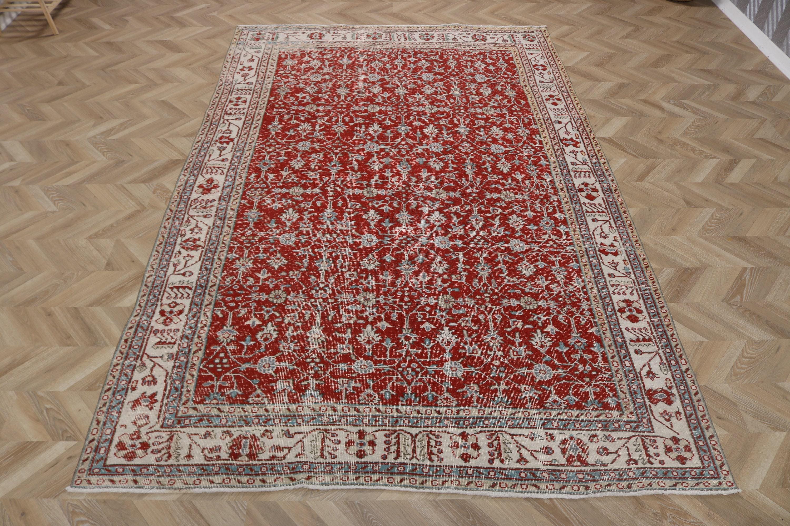 トルコラグ、ヴィンテージラグ、7x11インチの大型ラグ、花柄