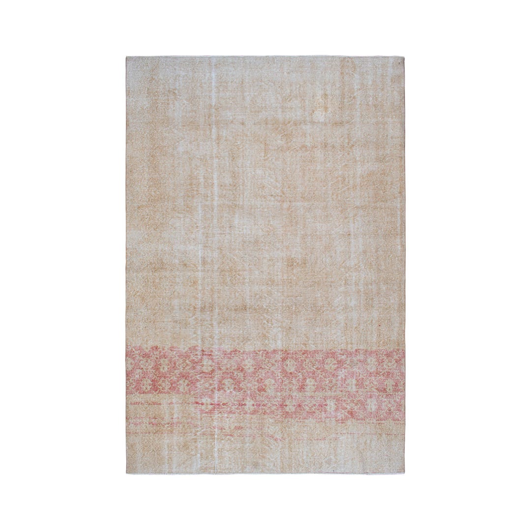 ヴィンテージトルコラグ、アンティーク調ピンクアクセント、213 x 332