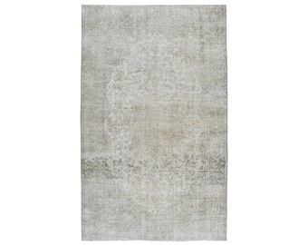 Turkish Rug, 5.1x8.3 ft Vintage Rug, Gray White Wool Rug