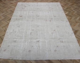 Dywan turecki vintage, 7x9,8 stopy (213 x 299 cm), wełniany dywan w szarą kratkę