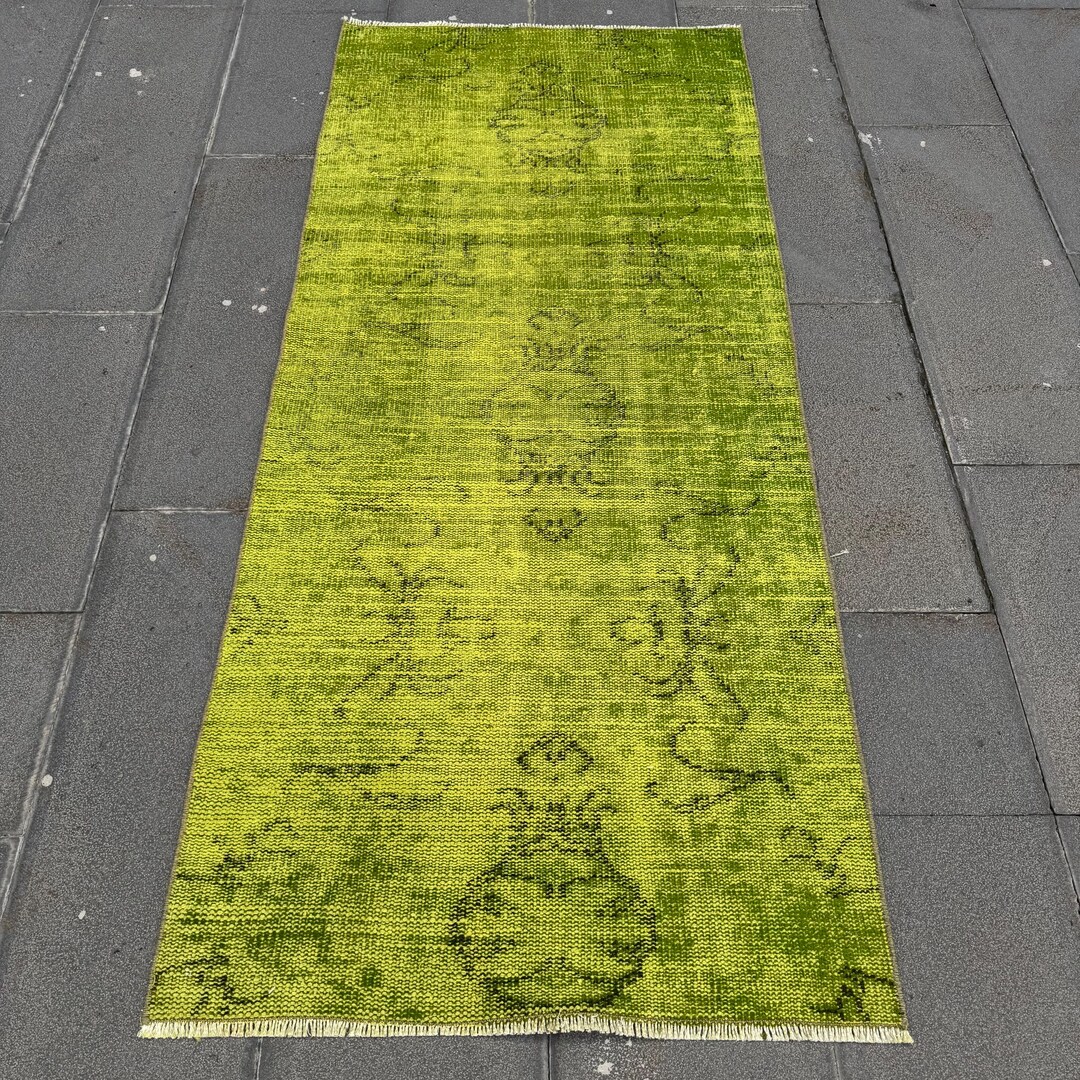 2.7x6.1 Ft Accent Vintage Rug, Turkish Rug, Green Black Floral