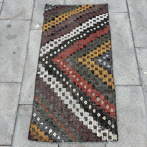 Small Kilim, Embroidered Turkish Kilim, Vintage Kilim, Antique Kilim, Rugs For Entry, 1.9x4.2 ft Black Kilim, Luxury Vintage Wool Area Rug,