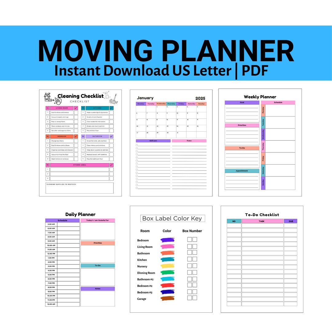 66-page Moving Planner: Relocation Checklist, Labels, Tracker (PDF ...