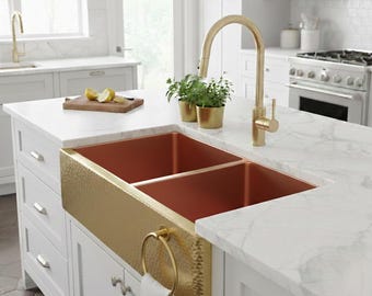 Fregadero rústico de latón grabado a mano: exterior negro oxidado, interior dorado