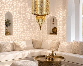Moroccan Ceiling Light, Premium Engraved Light Fixture, Vintage Brass Lantern