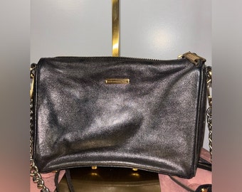 Vintage Rebecca Minkoff Gunmetal Leather Zip, Tassel and Stud Detail Crossbody Handbag