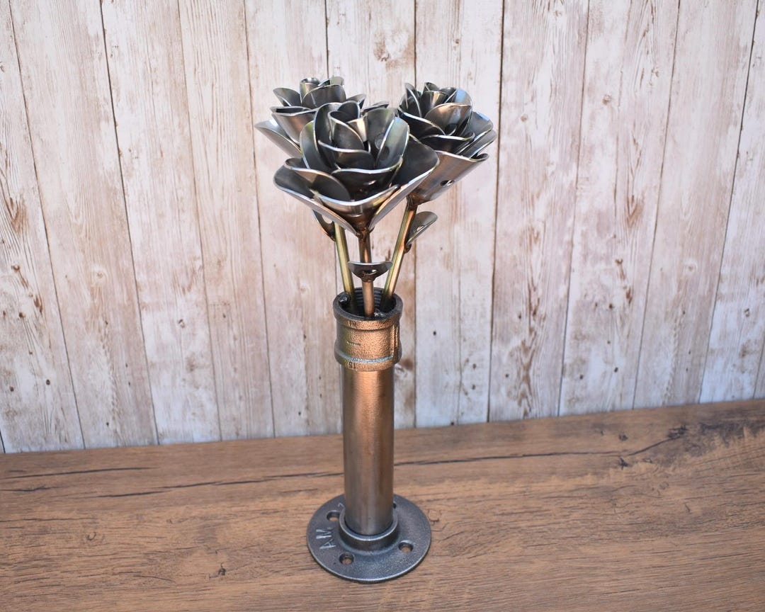 Metal Rose Bouquet, Stainless Steel Decorative Flower Art, Industrial ...