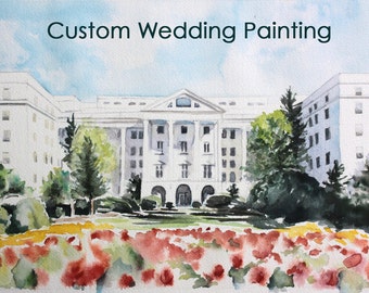 Custom Wedding Illustration,  Personalized Wedding Venue Watercolor Painting Gift for Couple