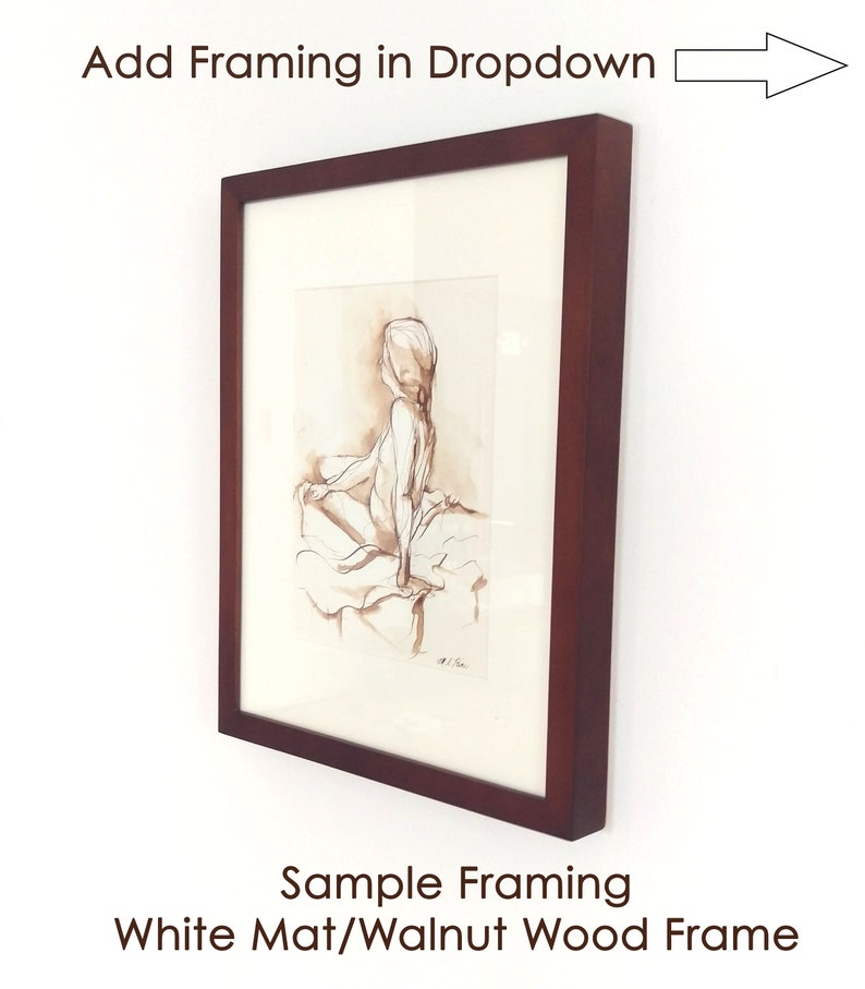 Original Framed Yoga Wall Art Yoga Pose Seated Twist Pen and Ink Drawing