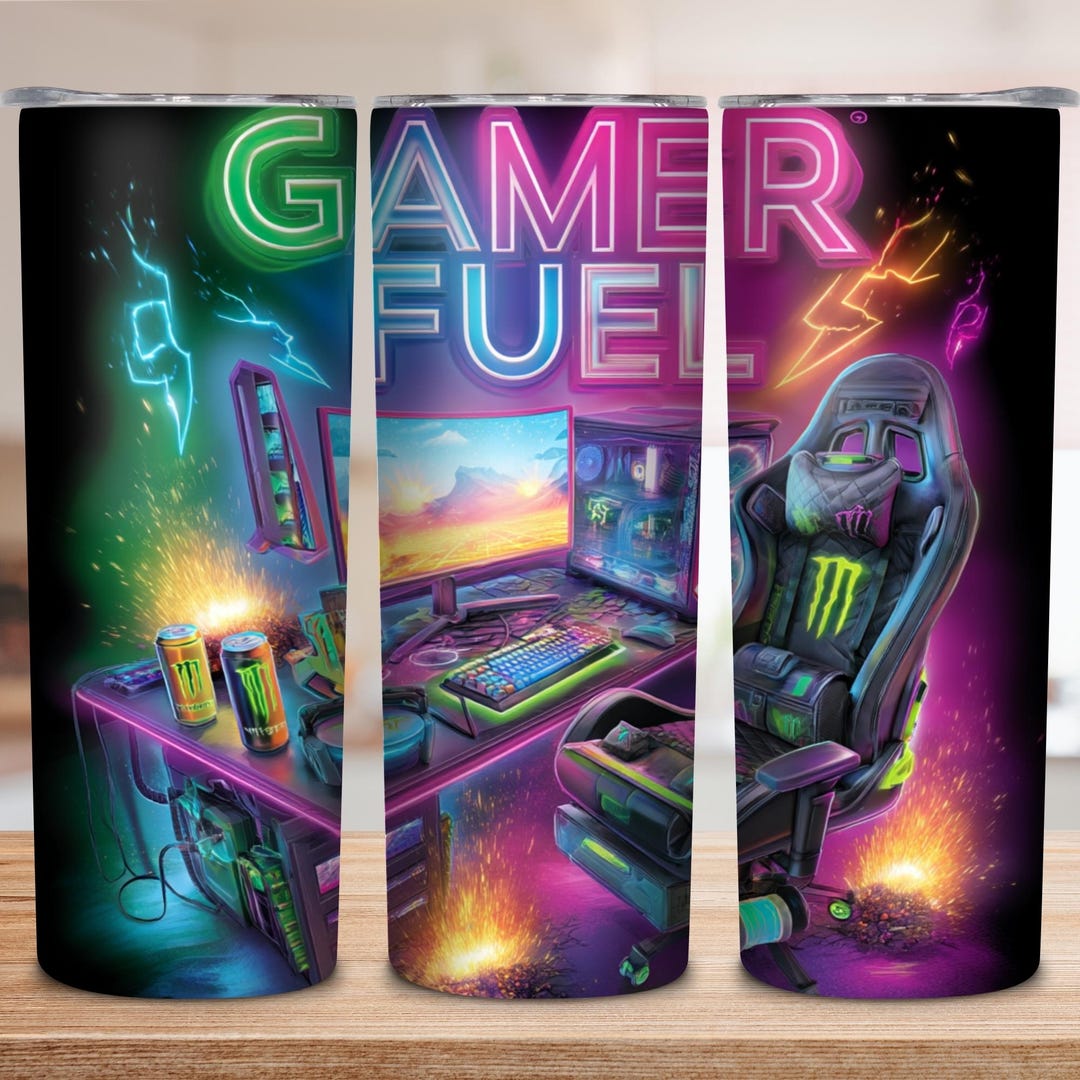 Neon Gamer Fuel Desk Setup PNG | RGB Gaming Chair and PC Sublimation ...