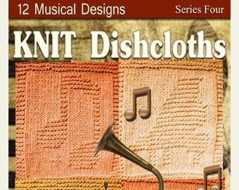 Download Musical Pattern Package 12 Knitted Dishcloth Designs in a Musical Theme.