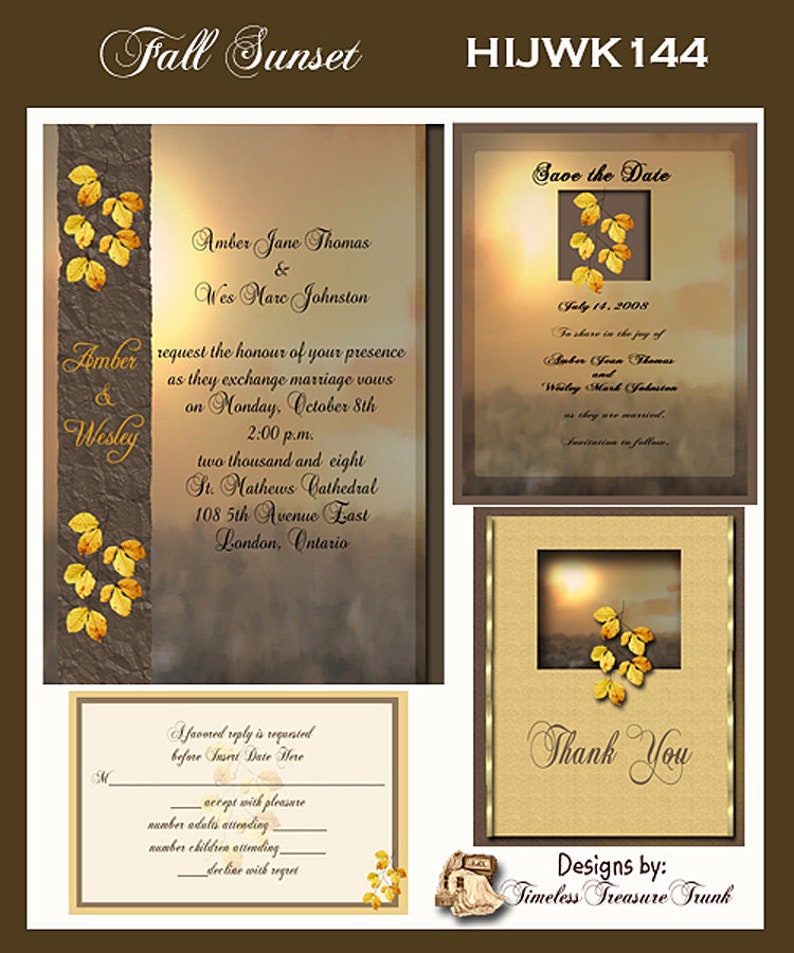 Fall Sunset Wedding Invitation Package Editable Download