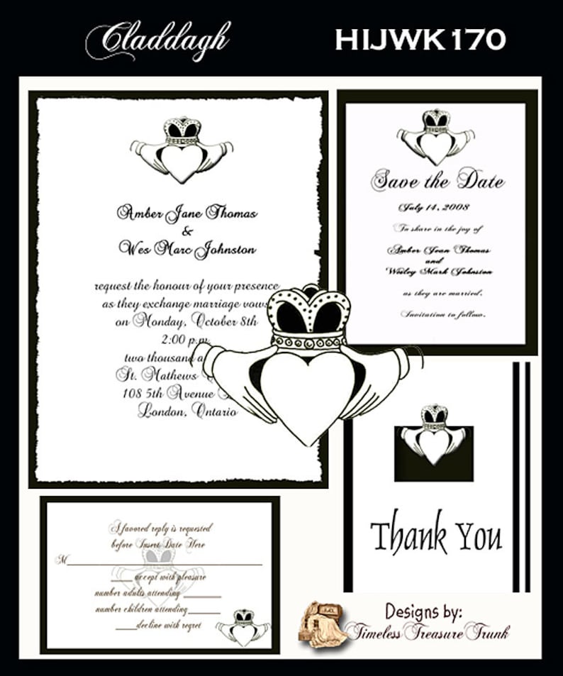 Claddagh Design Wedding Invitation Package Editable Download Etsy