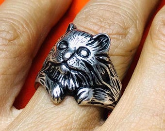 スターリングシルバーの猫の頭の指輪：手作りの猫のジュエリー - Etsy 日本