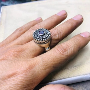 Anillo bereber tuareg tribal de metal resistente, joyería amazigh grabada a mano, anillo étnico africano