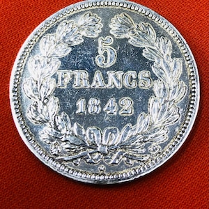 silver coin, 5 Franc Louis Philippe coin with laurel head