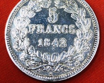 Silver coin, 5 Francs Louis Philippe Laureate Head