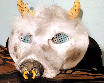 Gray and black highland cow mask