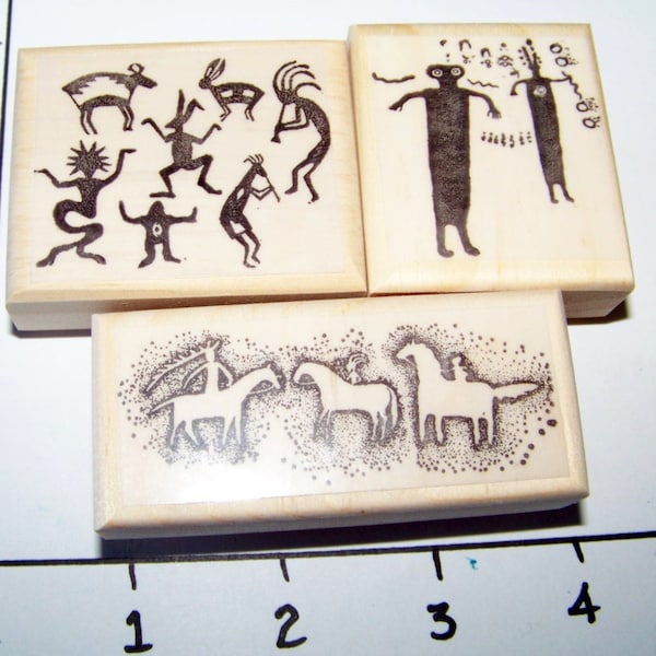 Petroglyph art stamps shaman stamp horses rock art New Rubber Stamps