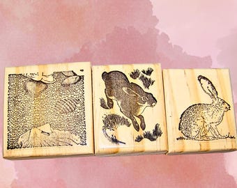 Rabbit Rubber Stamps 2 Rabbit 1 Fossil image One of a Kind Lot