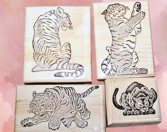 Tiger Rubber Stamps Set of 4 One of a Kind Lot
