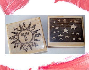 Sun Rubber Stamp Stars Rubber Stamp Day and Night, Sun and Stars -2 brand new mounted rubber stamps
