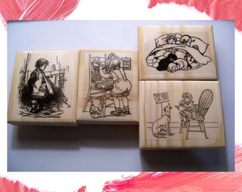 Rubber Stamp | Rubber Stamps|4 VINTAGE CHILDREN SCENES | New Art Stamps | Kid Stamps | Children Stamps | School kids | Little Girl Stamps|