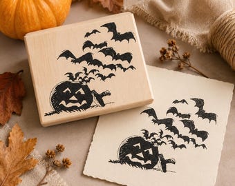 Halloween Rubber Stamp Unusual Bat Pumpkin