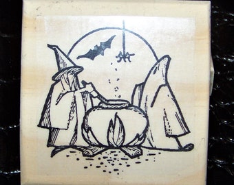 Witch Rubber Stamp | Ghost Cauldron Stamp | Halloween Rubber Stamp