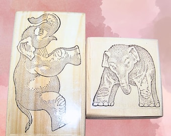 Elephant Rubber Stamps Set of 2 One of a Kind Lot