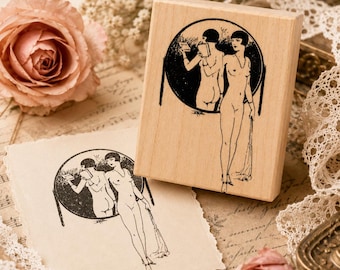 French Lady in Mirror Rubber Stamp, Naughty Series