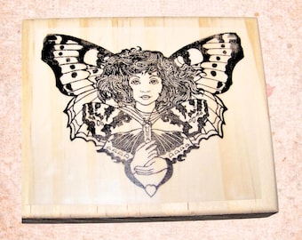 Rubber Stamp Fairy Butterfly Fairy Face Rubber Stamp card making clay stamp art journal