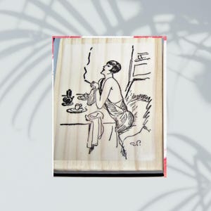 Naughty French Lady, Eve Dining at Table New Mounted Rubber Stamp