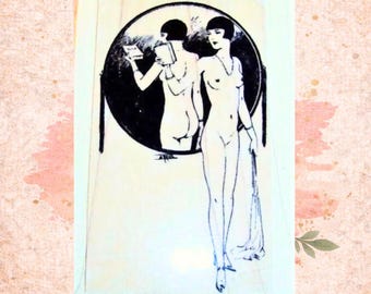 NUDE FRENCH LADY in Vintage Mirror mounted rubber stamp