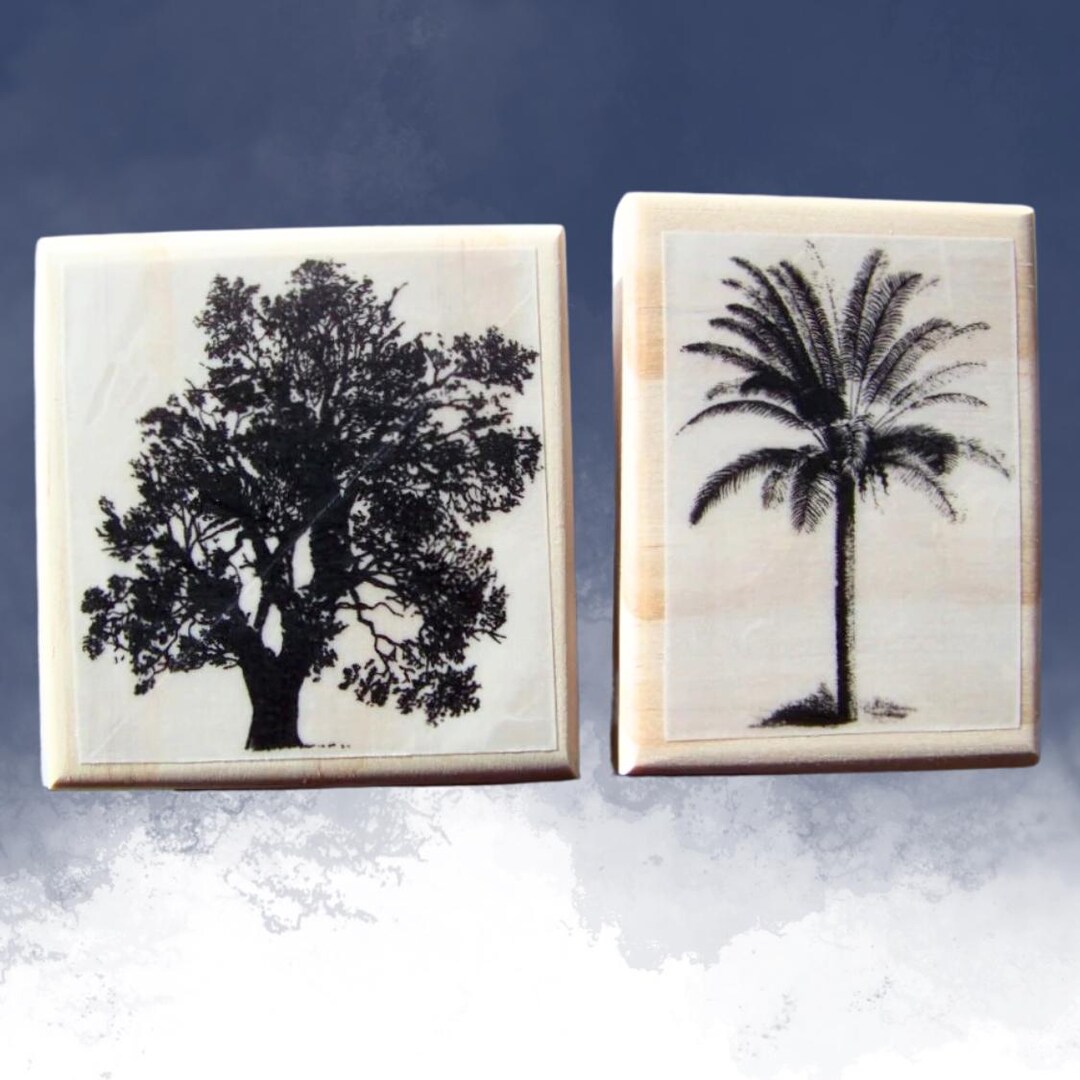 Mounted Tree Rubber Stamps | Oak, Palm Nature Scene for Crafts - Etsy