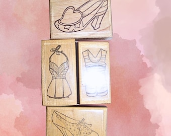 Vintage Bathing Suit & Shoes Rubber Stamps Set of 4 One of a Kind Lot Craft Stamp Cardmaking art journal