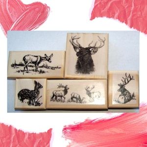 5 Deer & Elk brand new mounted rubber stamps