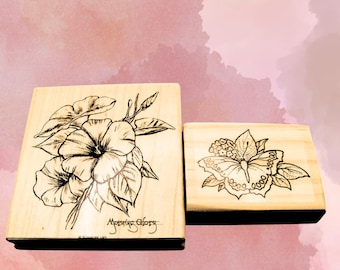 Flower Rubber Stamps -set of 2 New Clay, Cardmaking or art journaling stamps Morning Glory by Stampin up