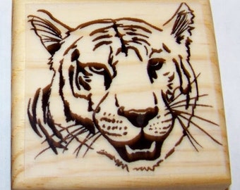 White Tiger Face new mounted rubber stamp