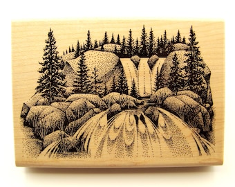 Cascading Falls Rubber Stamp - Stampscapes - Stampin Up Scene stamp