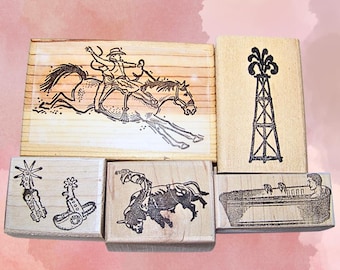 Cowboy Rubber Stamps Set of 4 One of a Kind Western Lot