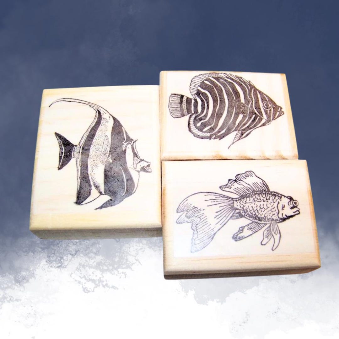 3 Fish Rubber Stamp, Angelfish Rubber Stamp Stripped Fish Stamp, Molly